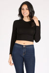 Modal Round Neck Long Sleeve Crop T-shirt-Shirts & Tops-5th Culture-Small-Black-Inspired Wings Fashion