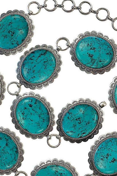 Oval Flower Chain Belt-belt-BlandiceJewelry-OS-Turquoise-Inspired Wings Fashion