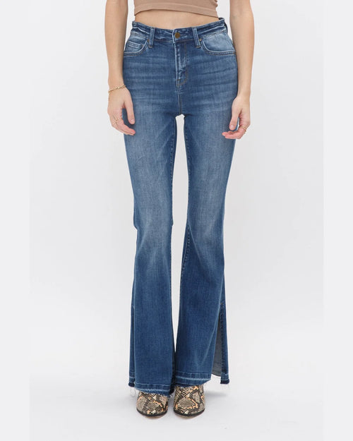 High Rise Flare Jeans w/ Side Slit-Jeans-MICA Denim-24-Inspired Wings Fashion