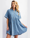 Mini Denim Shirt Dress-Dresses-Easel-Small-Washed Denim-Inspired Wings Fashion