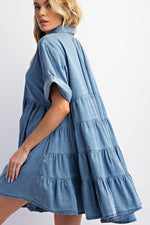 Mini Denim Shirt Dress-Dresses-Easel-Small-Washed Denim-Inspired Wings Fashion