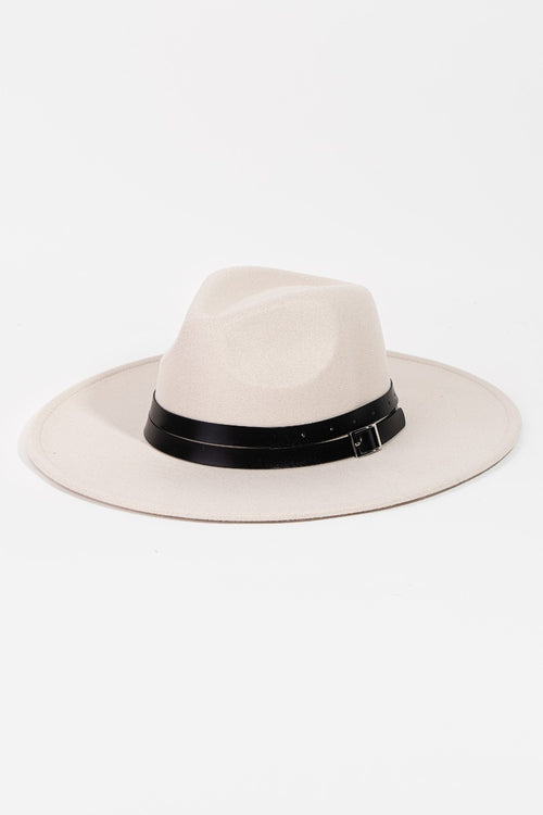 Faux Leather Strap Cowboy Hat-Hats-Fame Accessories-Ivory-Inspired Wings Fashion