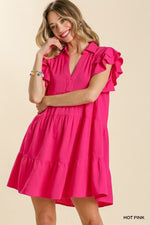 Ruffle Sleeve Dress-Dresses-Umgee-Small-Hot Pink-Inspired Wings Fashion