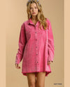 Denim Dress with Unfinished Hem-Dresses-Umgee-Small-Hot Pink-Inspired Wings Fashion