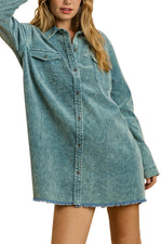 Denim Dress with Unfinished Hem-Dresses-Umgee-Small-Emerald Green-Inspired Wings Fashion