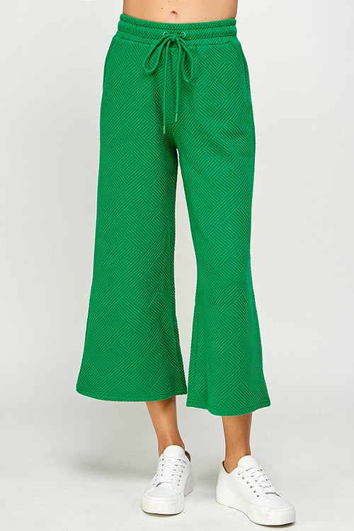 Textured Cropped Wide Pants-Pants-See and Be Seen-Green-Small-Inspired Wings Fashion