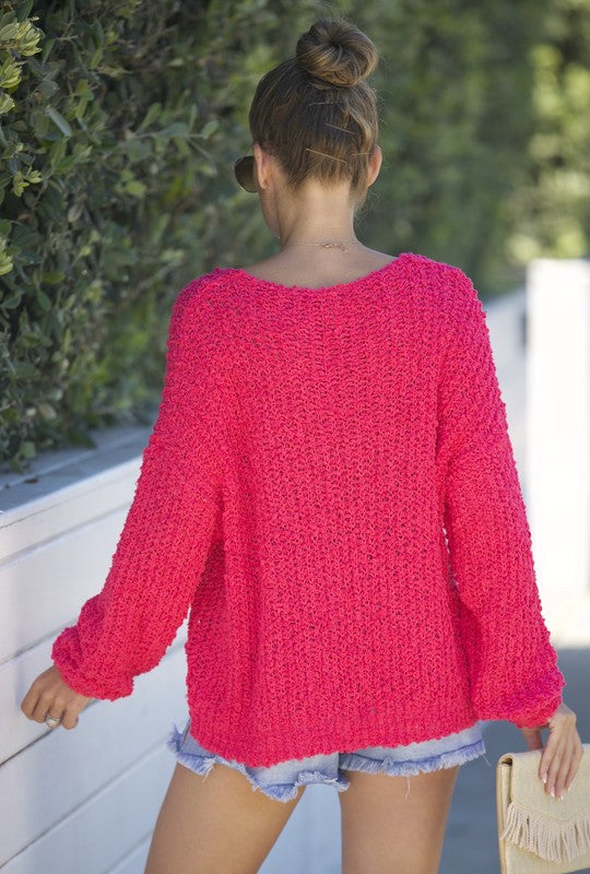 V-Neck Textured Top-sweater-Lavender J-S/M-Fuchsia-Inspired Wings Fashion