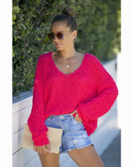 V-Neck Textured Top-sweater-Lavender J-S/M-Fuchsia-Inspired Wings Fashion