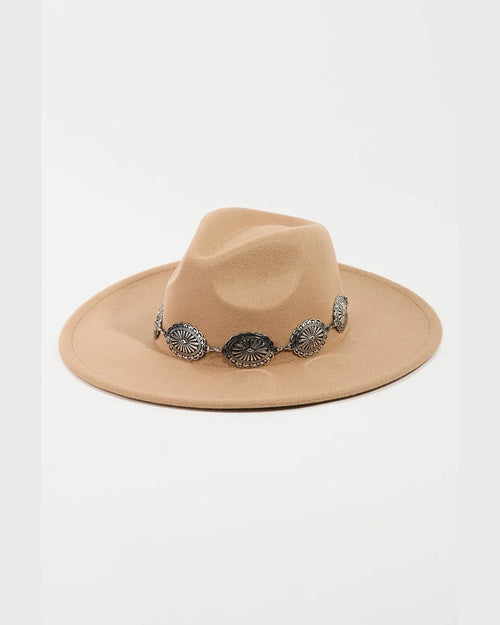 Oval Disc Chain Fedora Hat-Hats-Fame Accessories-Khaki-Inspired Wings Fashion