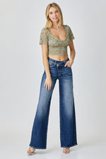 Mid Rise Crossover Wide Leg Jeans-Jeans-Risen Jeans-1-Dark-Inspired Wings Fashion