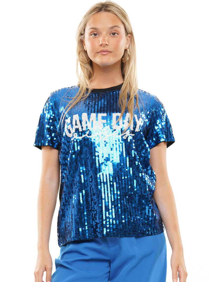 Blue Sequin Game Day Top-Apparel & Accessories-Why Dress-Small-Blue/White-Inspired Wings Fashion