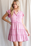 Ruffled Shoulder Tiered Dress-Dress-Jodifl-Pink-Small-Inspired Wings Fashion