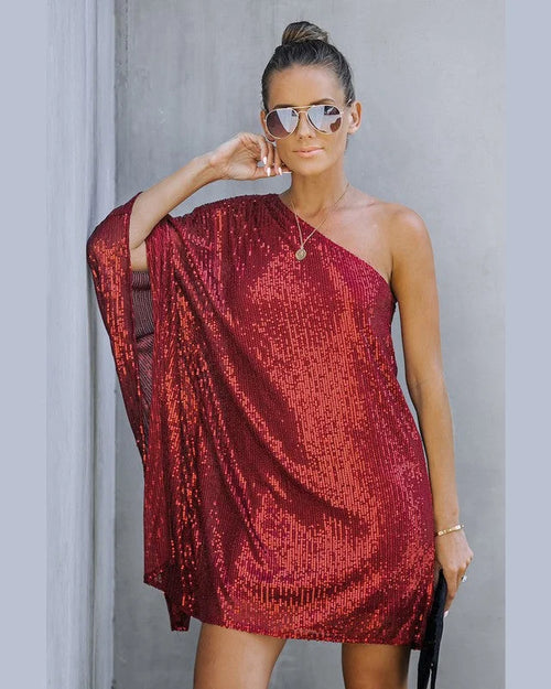 One Shoulder Sparkle Dress-Dresses-Lavender J-Small-Red-Inspired Wings Fashion