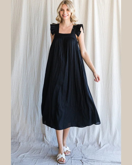 Ripple Frilled Sleeve Midi Dress-Dress-Jodifl-Small-Black-Inspired Wings Fashion
