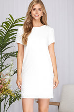 Short Sleeve Textured Woven Shift Dress-Dresses-She + Sky-Small-Off White-Inspired Wings Fashion