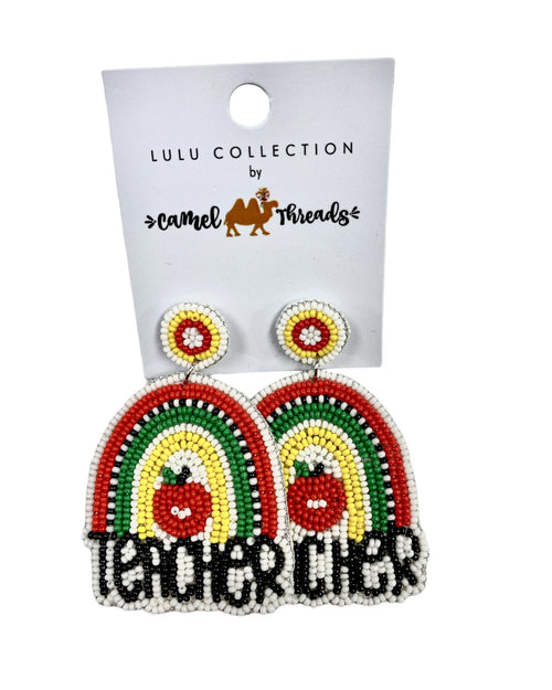 Rainbow Teacher Earrings-Earrings-Camel Threads-Apple Teacher-Inspired Wings Fashion