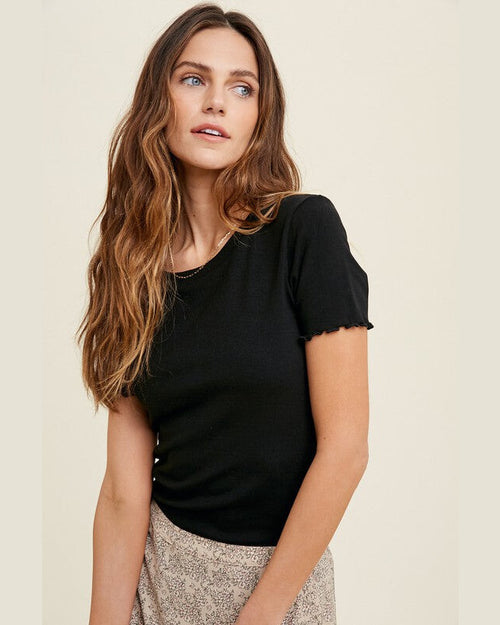 Ribbed Lettuce Trim Top-Shirts & Tops-Wishlist-Black-Small-Inspired Wings Fashion