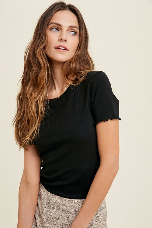 Ribbed Lettuce Trim Top-Shirts & Tops-Wishlist-Black-Small-Inspired Wings Fashion
