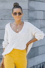 V-Neck Textured Top-sweater-Lavender J-S/M-Ivory-Inspired Wings Fashion