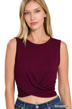 Luxe Twist Front Sleeveless Crop Top-Tops-Zenana-Small-DK Burgundy-Inspired Wings Fashion