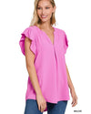 Woven Airflow Ruffled Sleeve High-Low Top-Shirts & Tops-Zenana-Small-Mauve-Inspired Wings Fashion