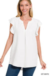 Woven Airflow Ruffled Sleeve High-Low Top-Shirts & Tops-Zenana-Small-Off White-Inspired Wings Fashion