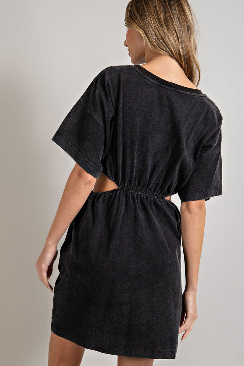 Mineral Washed Side Slit Mini Dress-Dresses-Eesome-Small-Black-Inspired Wings Fashion