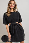 Mineral Washed Side Slit Mini Dress-Dresses-Eesome-Small-Black-Inspired Wings Fashion