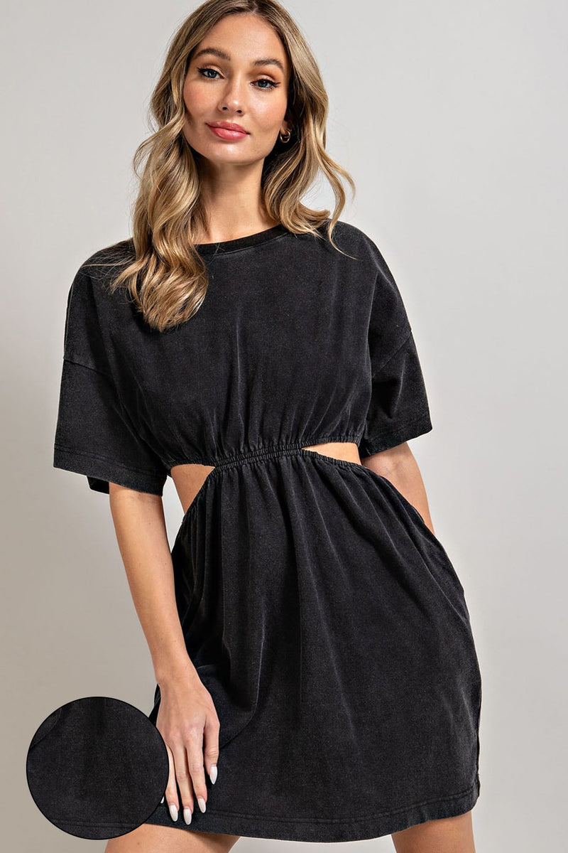 Mineral Washed Side Slit Mini Dress-Dresses-Eesome-Small-Black-Inspired Wings Fashion