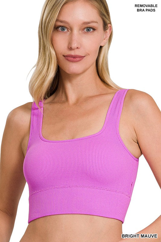 Ribbed Square Neck Cropped Tank Top-Bralettes-Zenana-S/M-Bright Mauve-Inspired Wings Fashion