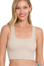 Ribbed Square Neck Cropped Tank Top-Bralettes-Zenana-S/M-Sand Beige-Inspired Wings Fashion