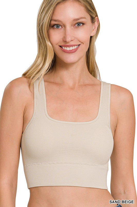 Ribbed Square Neck Cropped Tank Top-Bralettes-Zenana-S/M-Sand Beige-Inspired Wings Fashion