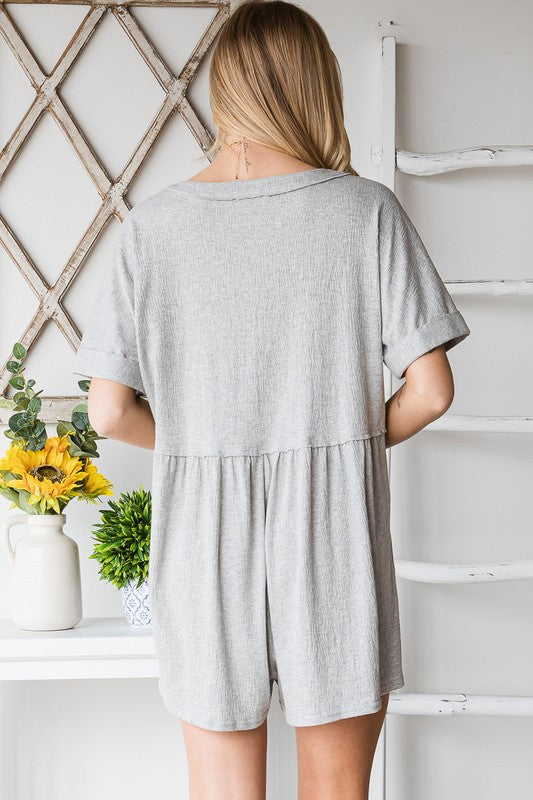 Comfy Textured Knit Button Down Romper-Romper-Heyson-Small-Heather grey-Inspired Wings Fashion
