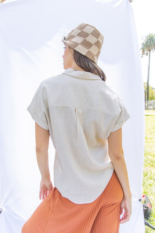 Linen Button Top-Tops-Very J-Small-Oatmeal-Inspired Wings Fashion