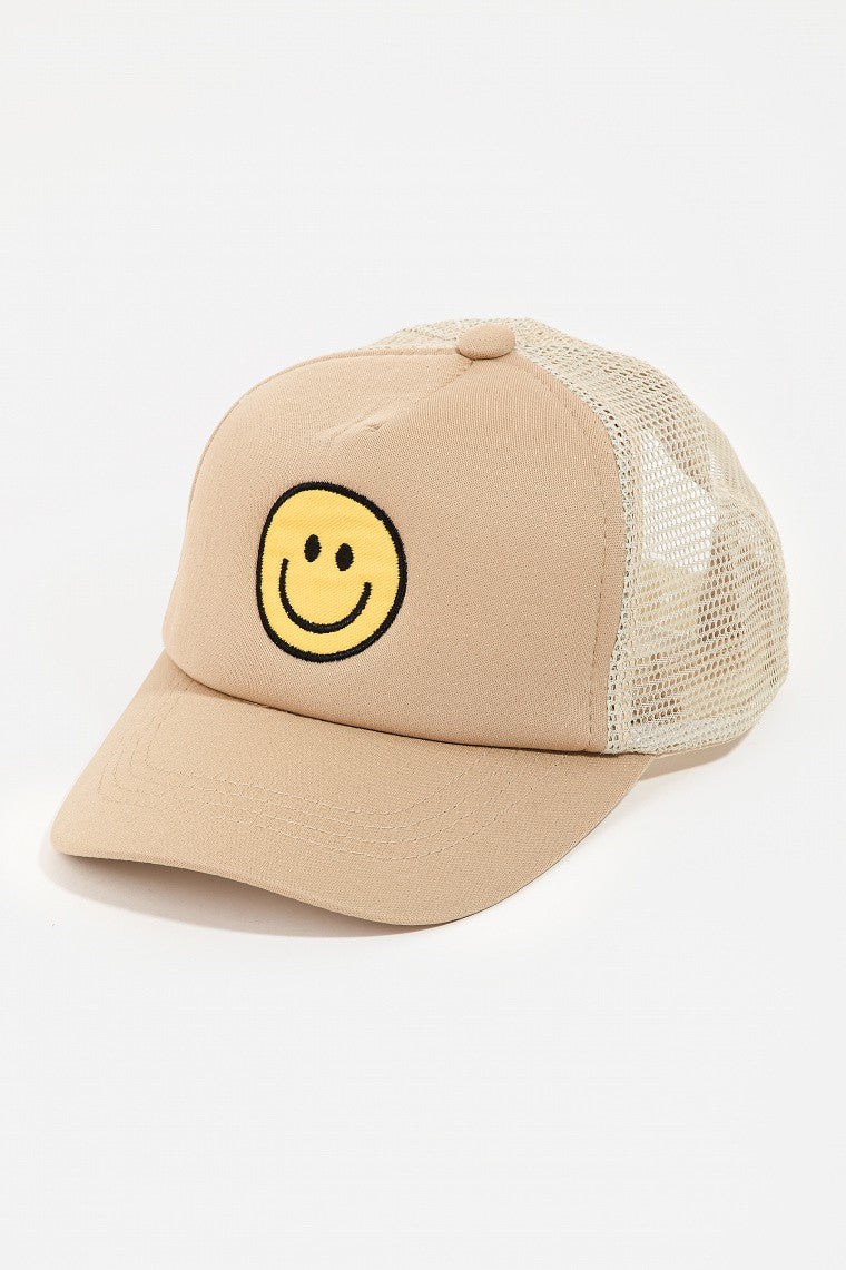 Happy Face Baseball Cap-Hats-Fame Accessories-Khaki-Inspired Wings Fashion