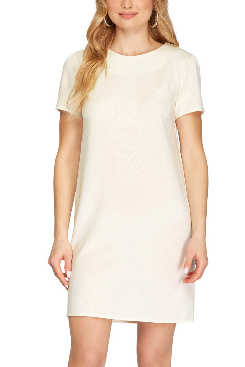 Short Sleeve Heavy Knit Shift Dress Off White / Small