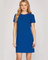 Short Sleeve Heavy Knit Shift Dress-Dresses-She + Sky-Small-Royal Blue-Inspired Wings Fashion