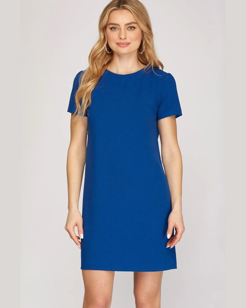 Short Sleeve Heavy Knit Shift Dress-Dresses-She + Sky-Small-Royal Blue-Inspired Wings Fashion