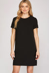 Short Sleeve Heavy Knit Shift Dress-Dresses-She + Sky-Small-Black-Inspired Wings Fashion