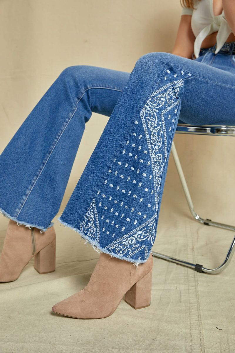 High Rise Flare Paisley Jeans-Jeans-MICA Denim-24-Inspired Wings Fashion
