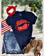 Red Patriotic Lips on Navy Tee-T-Shirt-Texas True Threads-Small-Navy-Inspired Wings Fashion