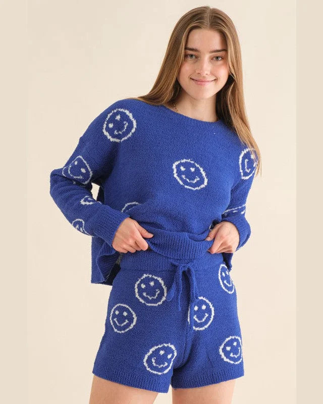 Smiley Cozy Set-Outfit Sets-Blue B-Small-Blue-Inspired Wings Fashion
