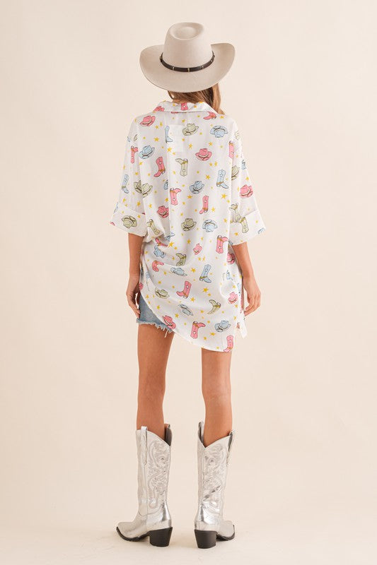 Satin Cowboy Blouse-Tops-Blue B-Small-Off-White-Inspired Wings Fashion