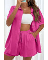Linen Sets Short Sleeve Button Down Shirt and Short Set-Matching Set-The Free Yoga-Small-Fushia-Inspired Wings Fashion