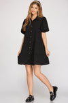 Puff Sleeve Tiered Shirt Dress-Dresses-She + Sky-Small-Black-Inspired Wings Fashion