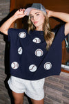 Baseballs Sequin T-Shirt-Shirts & Tops-Fantastic Fawn-Navy-Small-Inspired Wings Fashion