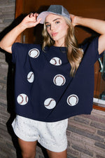 Baseballs Sequin T-Shirt-Shirts & Tops-Fantastic Fawn-Navy-Small-Inspired Wings Fashion