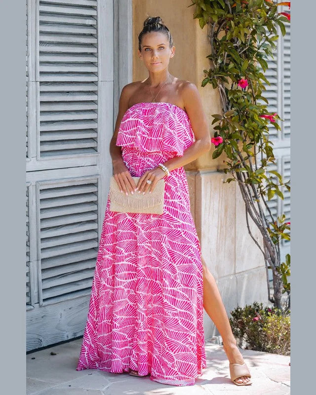 Santorini Strapless Maxi Dress-Dresses-Lavender J-Small-Fuchsia-Inspired Wings Fashion