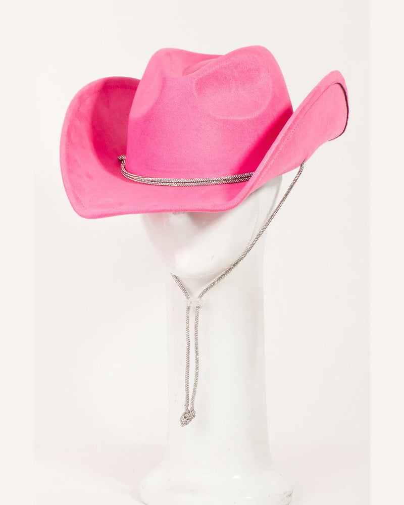 Rhinestone Rope Strap Cowboy Hat-Hats-Fame Accessories-Pink-Inspired Wings Fashion