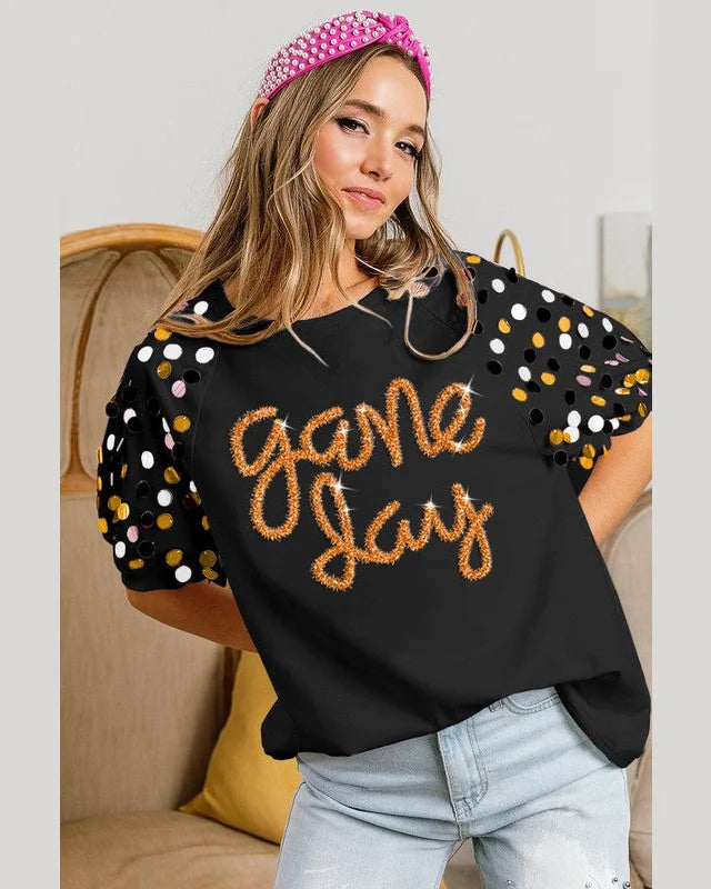 Game Day Spangle Sleeve Top-Tops-BiBi-Small-Black/Gold-Inspired Wings Fashion